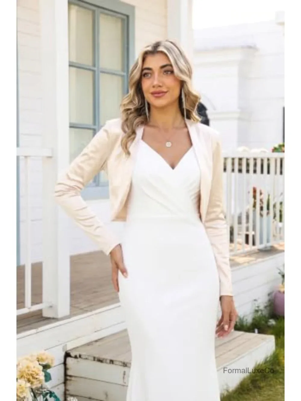 Satin Long Sleeve Bolero Shrug Open Front Ruffle Hem Formal Jacket